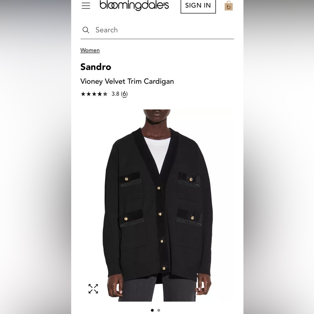 Sandro velvet trim Cardigan with gold buttons S EUC - Picture 8 of 8